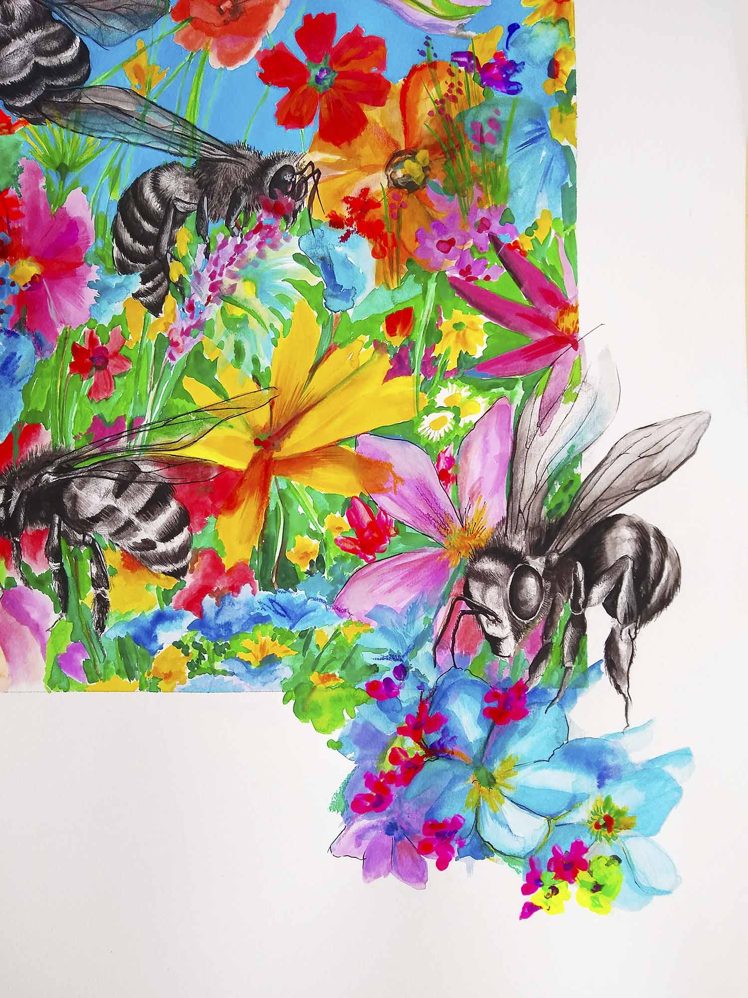 Eva Menezz - Campo de abejas y flores (detalle)