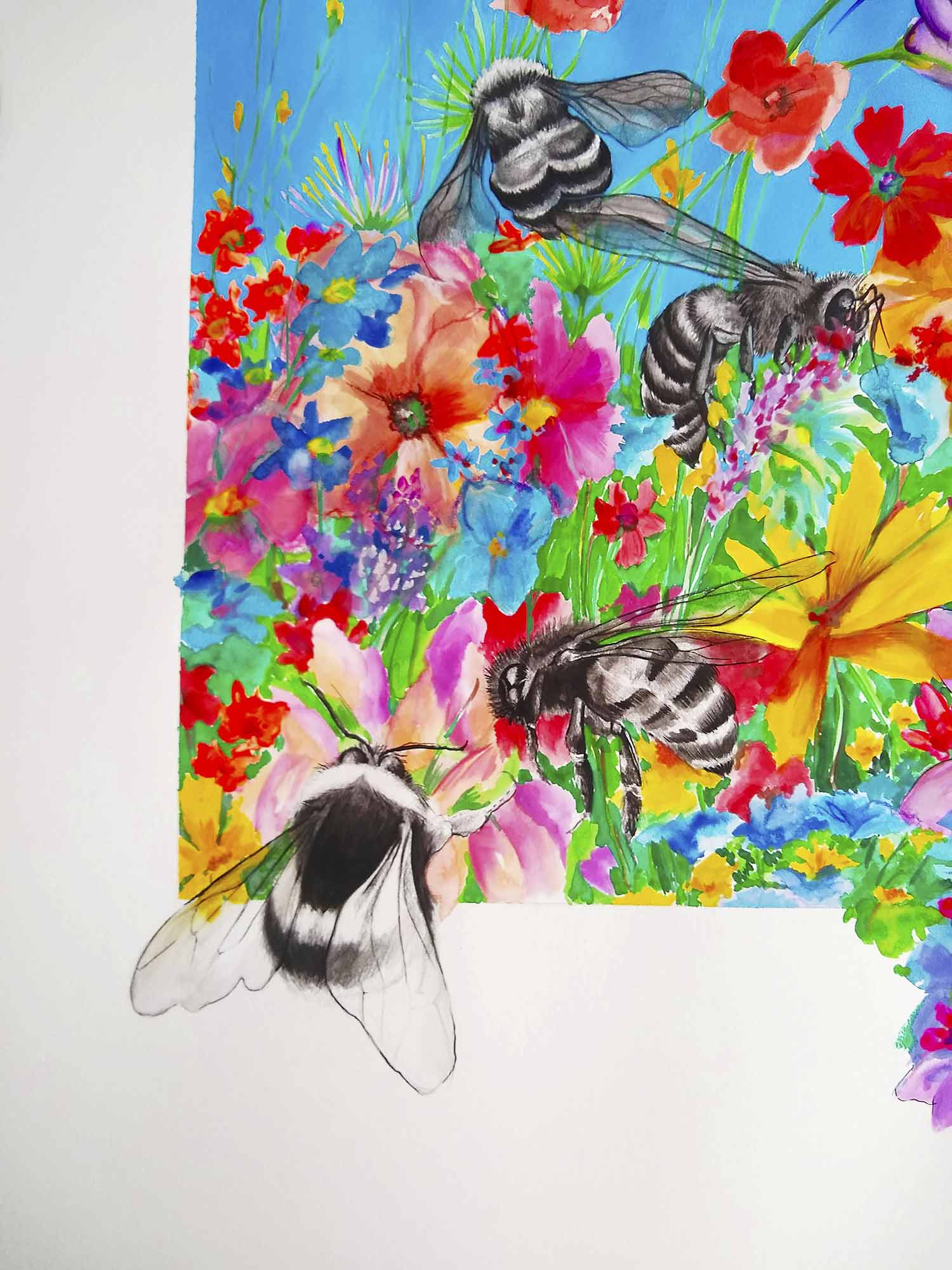 Eva Menezz - Campo de abejas y flores (detalle)